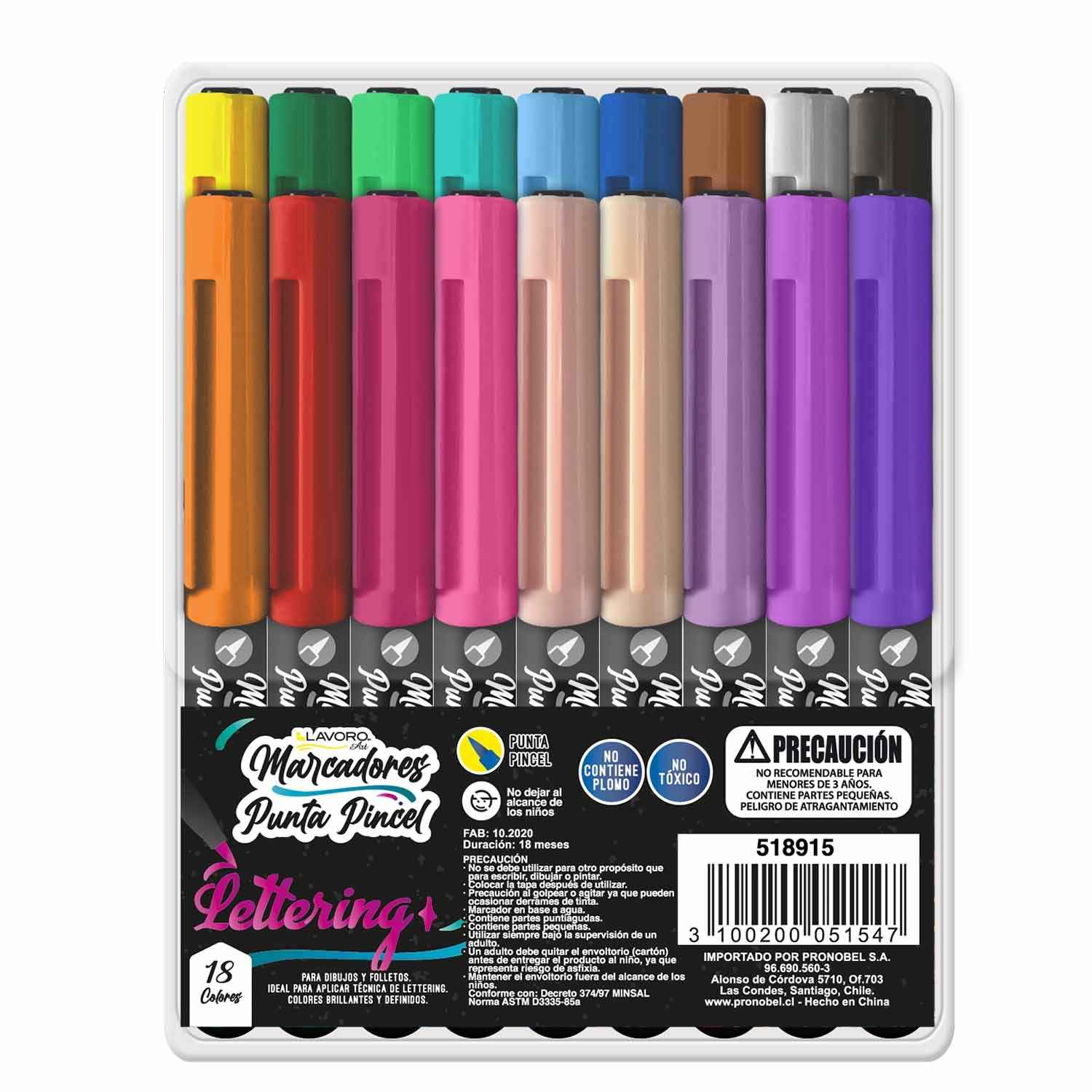 Marcadores Punta Pincel 18 Colores | Lavoro